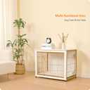 DWANTON Dog Crate Furniture with Cushion, Wooden Kennel Table with Double Doors, Indoor Dog House, Medium Size, 32.5" L, White