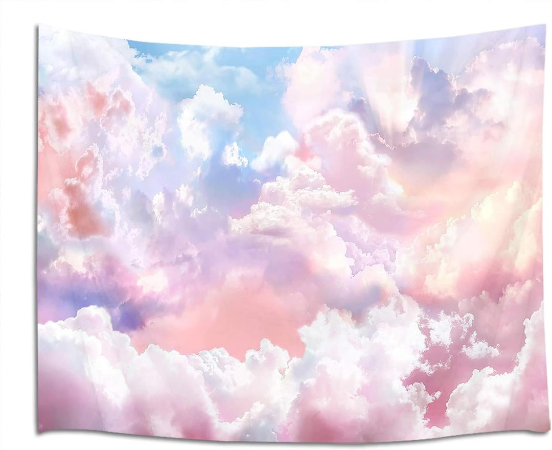 HVEST Pink Cloud Tapestry Colorful Abstract Clouds Natural Landscape Tapestries Wall Hanging for Bedroom Living Room Teen Dorm Indie Decor Poster Blanket,80x60 Inches (60L" x 80W")