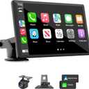 Portable Wireless Carplay Car Stereo, 7" HD Touchscreen for Car with Apple CarPlay & Android Auto with Backup Camera/Mirror Link/Voice Control/Bluetooth/GPS/AUX/FM Satellite Radio for All Vehicles (7 inch)