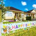 Happy Easter Banners for Outdoor Garden, 8.3 x1.6F Spring Bunny Banner Egg Hunt Decorations Butterfly Flower Rustic Lawn Sign (Butterfly)