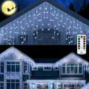 Outdoor Icicle Lights for Outside,9.8FT String Lights with Remote Timer, Battery Powered Hanging Window Wall Dripping Ice Light Waterproof for House Garden Yard Decor(White)