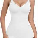 EUYZOU Womens 1 pK Tummy Control Shapewear Tank Tops Seamless V-Neck Compression Tank Tops Body Shaper Camisole, White Medium