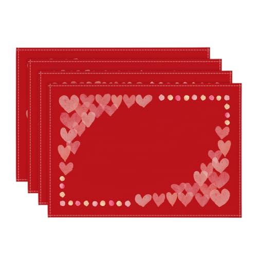 Artoid Mode Red Love Hearts Valentine Placemats Set of 4, 12x18 Inch Anniversary Wedding Table Mats for Party Kitchen Dining Decoration