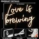 Love Is Brewing Neon Sign for Wall Decor, 15.75 x 12.2" Warm White Led Signs for Bridal Shower, USB Dimmable Neon Lights for Bedroom Home Coffee Themed Bar Wedding Engagement Party