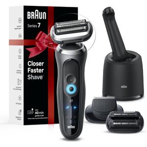Braun Electric Shaver for Men, Series 7 7185cc, Waterproof, Wet & Dry Shave, Shaving Kit with SmartCare Center and Beard Trimmer, 3 Shave Modes, 60 Minute Battery Runtime, 10 Piece Set (Grey)