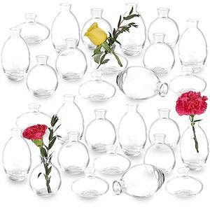 26 Clear Bud Vases in Bulk, Glass Small Bud Vase for Centerpieces, Mini Bud Vase Set for Flowers, Vintage Vases for Rustic Wedding Decorations, Table Decor Flower Bedroom Party Home Decor
