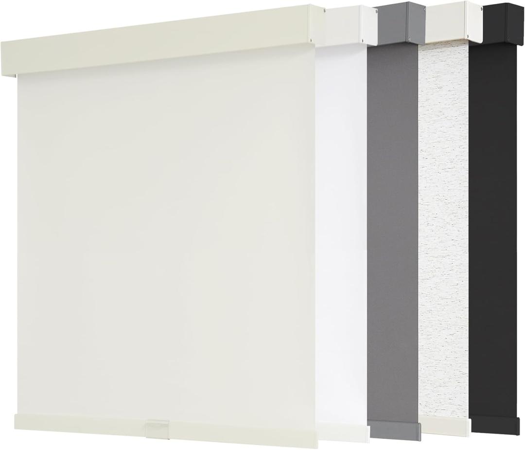 AOSKY Blackout Roller Shades Cordless Blinds for Windows, Free-Stop Shades with Valance, Thermal Insulated Fabric, UV Protection, Natural Woven Blinds for Home and Office (71" W x 72" H, Ivory)