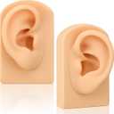 2 Pcs Silicone Ear Model Left and Right Soft Flexible Model Fake Ear Piercing Practice Silicone Body Parts Realistic for Jewelry Display Acupuncture Mannequin Teaching Instruction