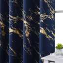 WUBODTI Gold Marble Pattern 100% Blackout Curtains 96 Inches Long 2 Panels for Bedroom Living Room, Navy Blue Metallic Printed Thermal Insulated Curtain Modern Abstract Soundproof Curtain Drapes, 52"W x 96"L