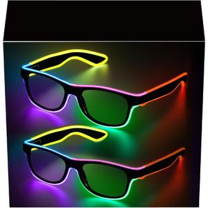 YouRfocus Led Light up Glasses 2 Pack Multi-Color Glow in the Dark Neon Rave Glasses for Rave Party, EDM, Halloween, Christmas, Wired with Battery Power (6 colors)