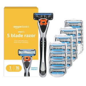 5-Blade MotionSphere Men's Razor with Dual Lubrication and Precision Trimmer, 17 Piece Set, 1 Handle & 16 Cartridges, Black