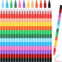 Marspark 20 Pcs Stackable Crayons Stacking Buildable Crayons Colorful Stackable Pencils Party Favors DIY Rainbow Pencil for School Office Birthday Party, 12 Colors(Vivid Color,Flat)
