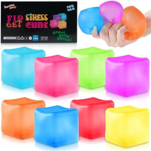Stress Cube Fidget Ice Cube Stress Balls, 8 Pcs Stress Balls for Kids, Fidget Toys Adults Stress Relief Squeeze Ball, Square Shape Hand Exercise Ball, Sensory Toys for Autistic (Gel Sugar Cube 8Pack)