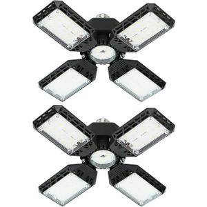 2-Pack LED Garage Light, 150W Deformable LED Ceiling Lights, 15000LM Garage Lighting with 4 Adjustable Panels, E26/E27 Shop Lights for Basement, Workshop, Attic