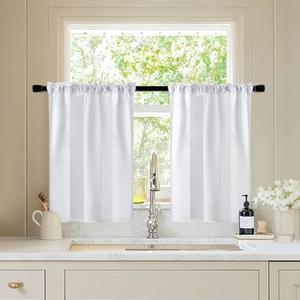 MIULEE Short Curtains for Windows Non-See-Through Privacy Semi Sheer Kitchen Curtain Light Filtering Bathroom Bedroom Half Window Curtains 26 X 30 Inches Small Window Curtain 2 Panels Set White