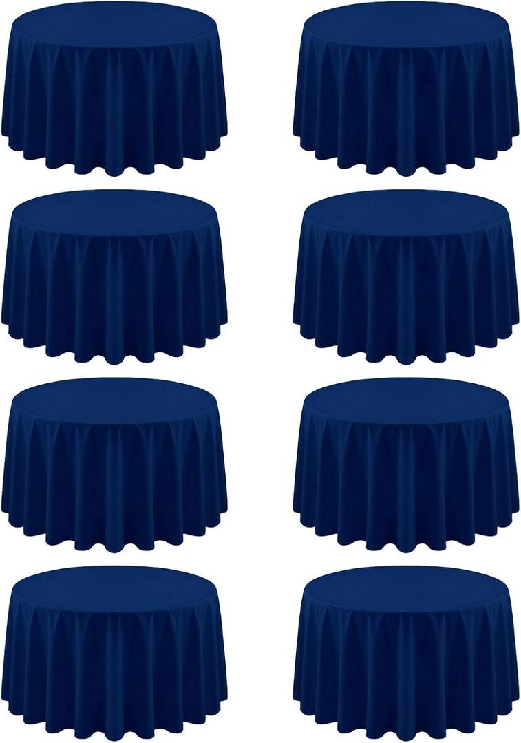 8 Pack Round Tablecloth 90 Inch Navy Blue Tablecloth for Round Tables, Washable Polyester Table Cloth Stain and Wrinkle Resistant Decorative Table Cover for Wedding Party Dining Banquet