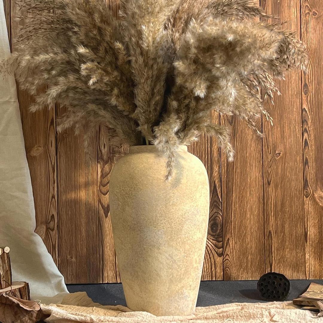 Ceramic Rustic Farmhouse Vase, 12 Inch Beige Flower Vases for Home Decor, Rustic Pottery Vase for Table Centerpieces & Living Room, Farmhouse Ceramic Vases for Entryway & Wedding Gifts