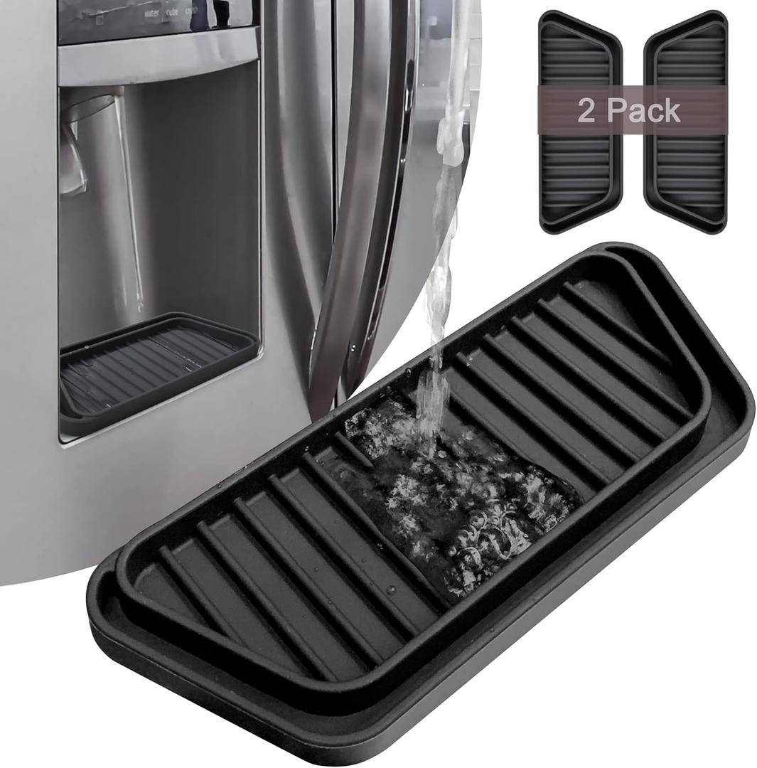 KindGa Refrigerator Drip Catcher Tray,Protector Ice and Water Dispenser Pan,Fridge Spills Water Pad Catch Basin for Drainage 2 Pack (Rectangular,Black)