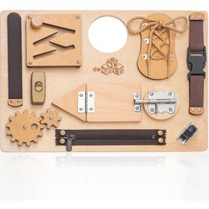 deMoca Sensory Busy Board for Toddlers, Premium Wooden Toddler Busy Board for 1 2 3 Year Old with 10 Educational Activities for Fine Motor Skills, Fidget Activity Toy for Travel (Nature - Large)