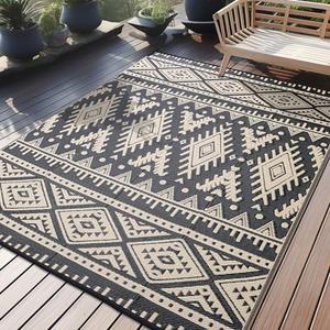 OLANLY Outdoor Rug Waterproof 6x9 ft, Reversible Outdoor Plastic Straw Rug, Boho Patio Rug, Indoor Outdoor Carpet, RV Mat Outside for Patio, Camp, Picnic, Balcony, Deck, Backyard, Black & Beige