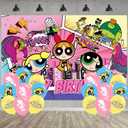 ELZEM Power Girls Birthday Party Decoration, Photo Background 5 x 3 FT, 18 Pcs Blue Balloons