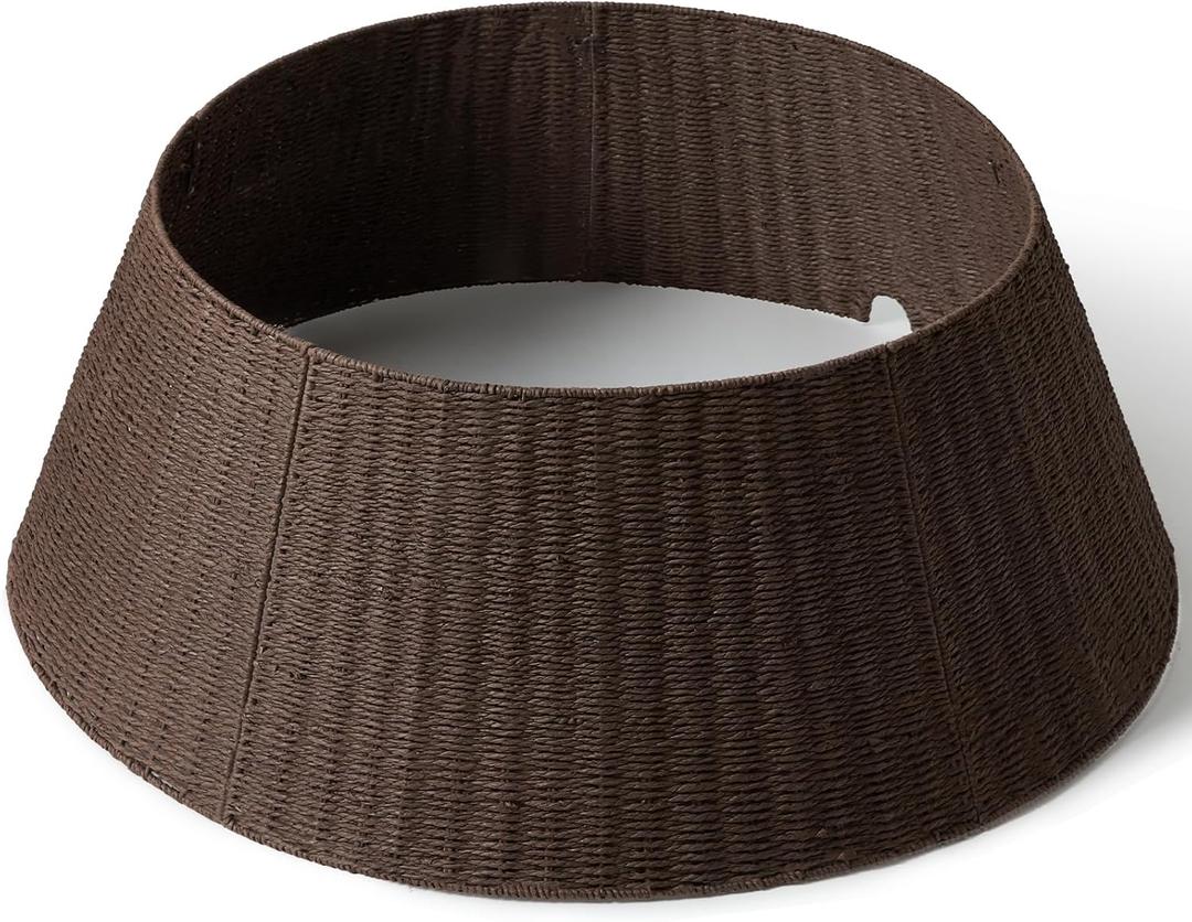 36in Large Christmas Tree Collar - Wicker Woven Tree Collars for Artificial Trees - Handmade Rattan Rustic Farmhouse Basket for Tree Base Cover with Cord Cut-Out for 7.5ft 8ft 9ft 10ft Trees (Brown)