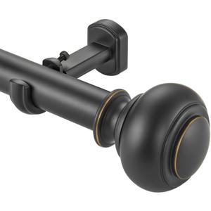 Heavy Duty Curtain Rods, 1 1/8" Diameter Curtain Rod for Window 72-144 Inch(6-12ft), Single Drapery Rods with Classic Finials and Adjustable Aluminum Alloy Brackets, Matte Black