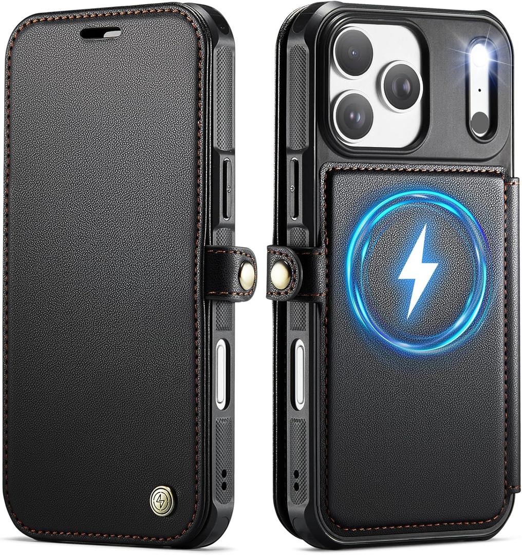 for iPhone 17 Pro Max Case Wallet Compatible with Magsafe, PU Leather Flip RFID Blocking Card Holder Stand Shockproof Magnetic Women Men Wallet Phone Case Cover for iPhone 17 Pro Max, Black