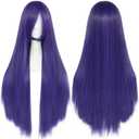 ANOGOL Hair Cap+32Inch/80cm Long Purple Wig for Women Anime Cosplay Purple Straight Wig with Bangs peluca morada larga Mujer for Halloween Costumes Women