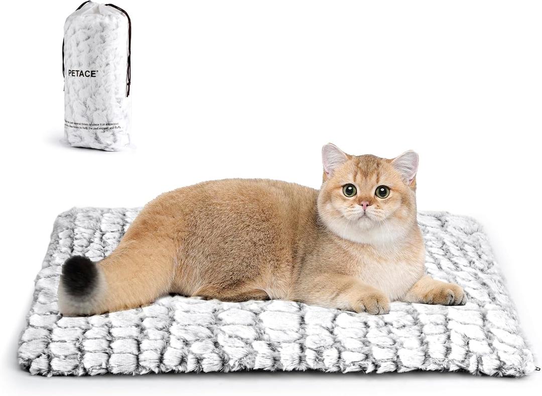 Self Warming Cat Bed, 24" x 18" Ultra Soft Cat Dog Pet Heating Pad for Indoor Outdoor, Non-Slip Heated Cat Mat Thermal Blanket (White)