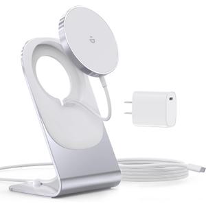 Magnetic Wireless Charger for iPhone 17/16/15/14/13/12 - Mag Charger+20W USB C Adapter, Fast Wireless Charging Stand/Pad with 5ft USB-C Cable for iPhone 17/16/15/14/13/12, Airpod-Gift for Men & Women (Silver)