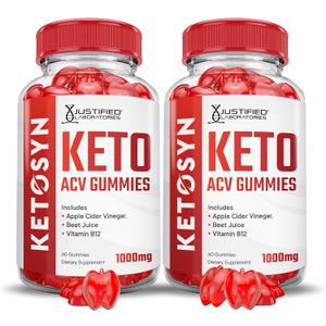Justified Laboratories (2 Pack Ketosyn Keto ACV Gummies Advanced Formula 1000MG Ketosyn Keto Gummies Apple Cider Vinegar Formulated with Pomegranate Beet Juice Powder B12 Vegan Non GMO 120 Gummys