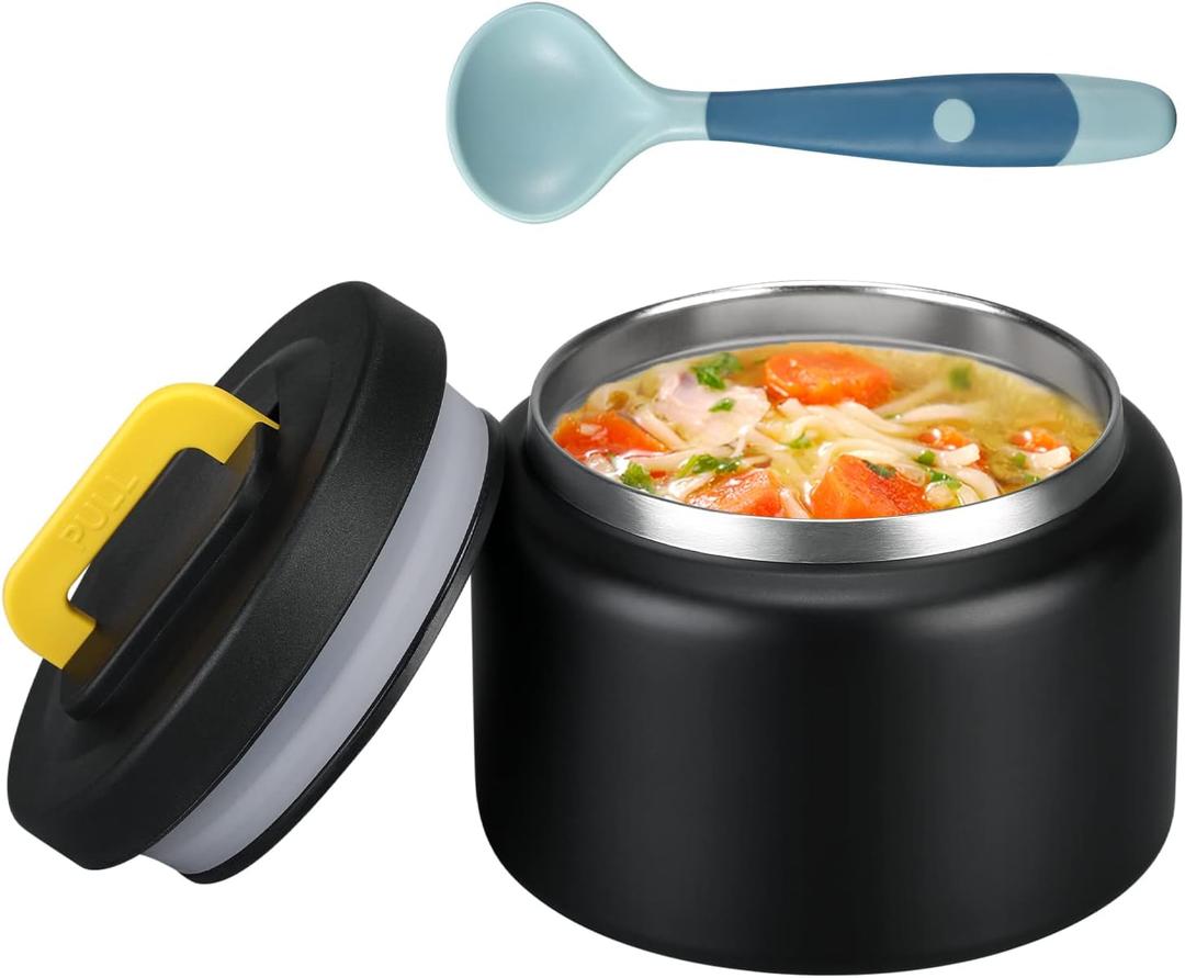 MAISON HUIS 8oz Soup Thermo Wide Mouth Vacuum Insulated Stainless Steel Food Jar, Leak Proof for Hot & Cold Food, Kids Lunch Container for School & Travel (Black)
