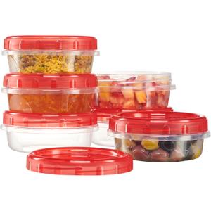 PLASTICPRO 6 Pack Twist Cap Food Storage Containers with Red Screw on Lid- 8 oz Reusable Meal Prep Containers - Freezer and Microwave Safe Red Plastic Food Storage