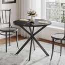 ChooChoo Round Dining Table for 2, Farmhouse Wood Kitchen Table, Circle Dinner Table for Kitchen & Dining Room, Small Space, 31.5In, Black, 31.5 Inch Diameter