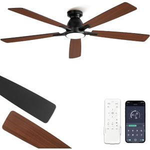 Fanbulous 60 inch Ceiling Fans with Lights, Smart Flush Mount Ceiling Fan and Remote APP, Modern Low Profile, 3CCT 20W LED with 6-Speeds Quiet Reversible Motor for Bedroom, Living Room, Kitchen, Black