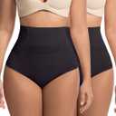 2 PCS Thong Shapewear with Tummy Control for Women, High Waisted Body Shaper Underwear Seamless Shapewear (Small, Black)