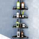 HAMITOR Corner Shower Caddy Tension Pole: Adjustable Stainless Steel Shower Organizer 4 Tier Shelf for Bathroom Bathtub Shampoo -Floor Standing Rack Bath Storage Holder with Rust Proof Rods - Black (B-black)