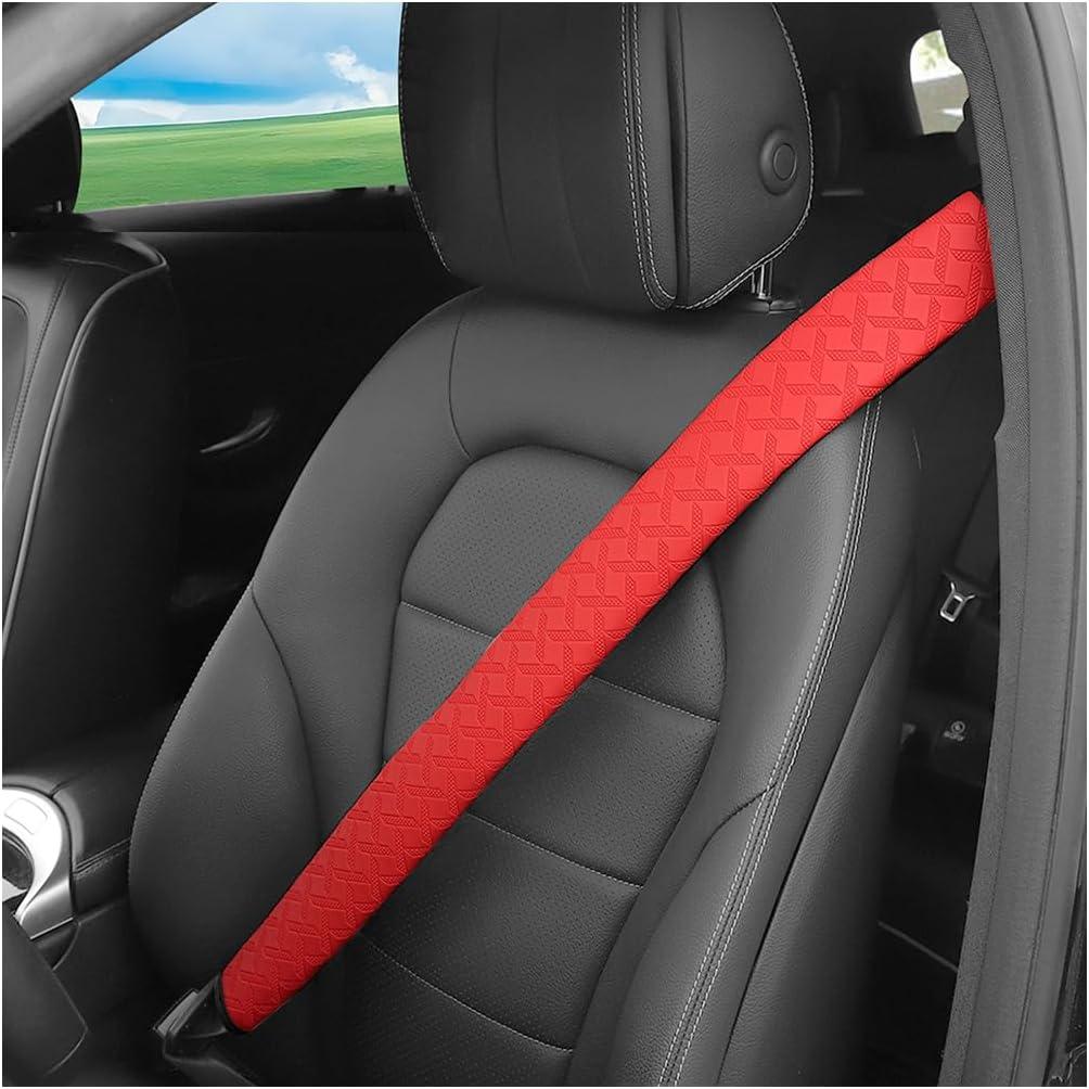 2 x 2PCS Extra Long Car Seatbelt Cover, 29.53 inches Soft Leather Vehicle Safety Seat Belt Strap Cushion, Comfortable Auto Shoulder Neck Chest Protection Pads Accessories, Extremely Long (Red)