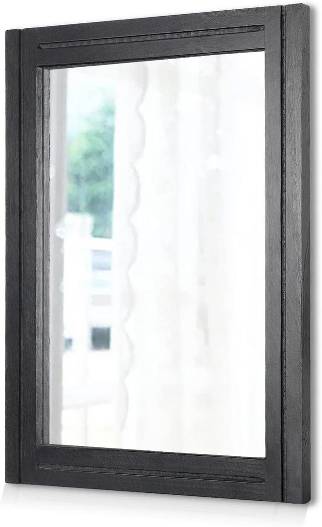 AAZZKANG Wood Framed Mirror Rectangular Mirrors for Wall Black Large 26"x18" Decorative for Bedroom Living Room Bathroom Home Entyway Hanging