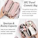 Travel Makeup Bag, 3 Pcs Large Capacity Puffy Toiletry Bag for Women, Open Flat Make up Cosmetic Organizer w/Handle & Clear Divider Water-resistant Portable Pouch Travel Essentials, M-Cream White (EXP 01/01/35)