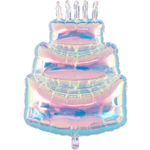 Happy Birthday Cake Foil Balloons 40 Inch,Gaint Three-Tier Iridescent Holographic Thickened Large Birthday Mylar Balloon for Girls Women Kids Baby Shower Party Decorations Supplies