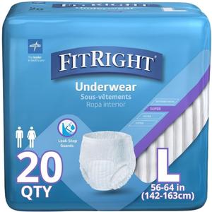 FitRight Super Protective Unisex Incontinence Underwear, Maximum Absorbency, Large (40-56 Inch Waist), Dependable Comfort & Leak Protection, 20 Count (Large (20 Count))