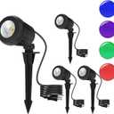 Christmas Spotlight Outdoor, 6500K Cool White LED Landscape Lighting with RGB Purple 4 Multicolor Lenses for Party, IP67 Waterproof,120V Plug-in for Yard Garden Tree Holiday Decor(4 Pack, Black)