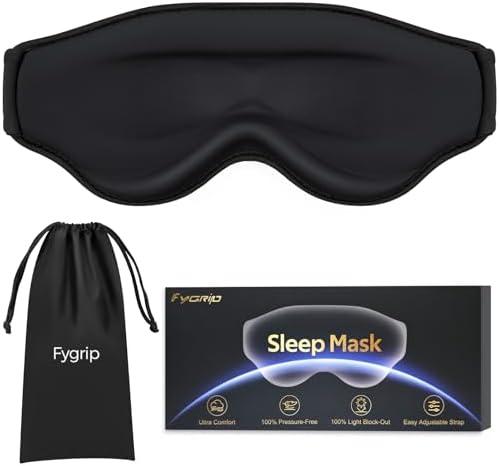 Fygrip 3D Cooling Eye Mask Sleep Mask for Men & Women, 100% Pressure-Free & Light Block-Out Eye Mask for Sleep with Easy Adjustable Strap, Night Eye Cover for Travel, Black