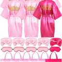 Sintuff 24 Pcs Girls Spa Party Supplies for Sleepover Birthday 6 Spa Robes Slumber Party 6 Tote Bags 6 Headbands 6 Masks(Size 12,Rose Red Birthday)