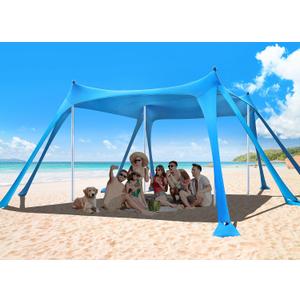 Osoeri Beach Tent, Camping Sun Shelter UPF50+ with 8 Sandbags, Sand Shovels, Ground Pegs & Stability Poles, Outdoor Shade Beach Canopy for Camping Trips, Fishing, Backyard Fun or Picnics
