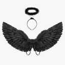 Dark Angel Costume Wings and Halo for Kids fallen Angel Adult Feather Wings(Black)