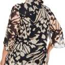 Betu Women's Plus Size Tops 3/4 Ruffle Sleeve Casual Work Mesh Blouses Printed Tunics Shirts (Dyed Beige)