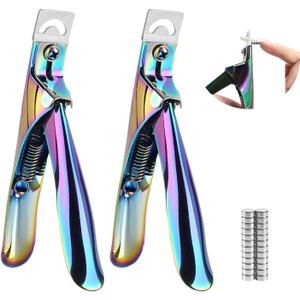 Acrylic Nail Clippers with Sizer Magnets 2pcs, Inartato Fake Nail Tips Cutters for Nail Tips Professional Manicure Tools Acrylic Nail Art Supplies (Rainbow)